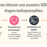 Les étapes pour obtenir votre numéro SIREN : dépôt du dossier, transmission, attribution du SIREN, et réception de l'avis.