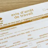 Avis d'arrêt de travail, document Cerfa pour une sortie autorisée. Il contient des informations sur l'assuré(e) et l'adresse de visite.
