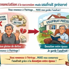 Un homme renonce à une succession pleine de dettes, mais grâce à une donation entre époux, il conserve l'usufruit et lit paisiblement avec son chat.