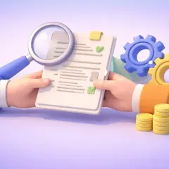 Détaillez comment faire un bon de commande : loupe sur document, rouages, pièces.