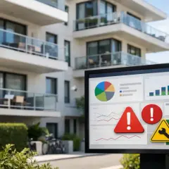 Écran affichant des graphiques et des alertes, idéal pour signaler un problème au syndic.