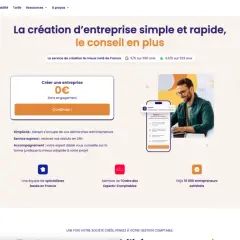 Swapn aide à créer son entreprise à 12 ans, simplement et rapidement. Un homme souriant regarde son écran, entouré d'icônes symbolisant l'accompagnement et la simplicité.