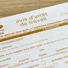 Avis d'arrêt de travail, document Cerfa pour une sortie autorisée. Il contient des informations sur l'assuré(e) et l'adresse de visite.
