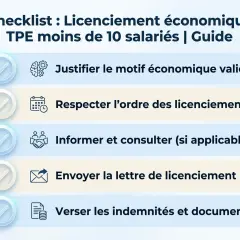 Checklist pour un licenciement économique en TPE de moins de 10 salariés : justifier le motif, respecter l'ordre, informer, envoyer la lettre et verser les indemnités.