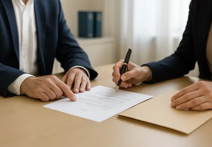 Deux personnes discutent d'un document. L'une pointe un paragraphe, l'autre signe. Une question se pose : peut-on annuler une donation ?