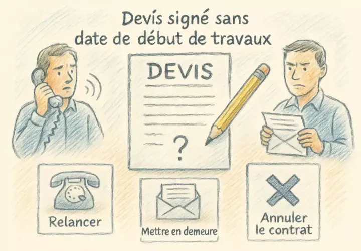 Un devis signé sans date de début de travaux pose problème. Que faire ? Relancer, mettre en demeure ou annuler le contrat ?
