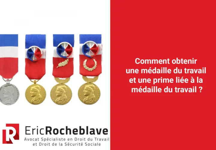 Plusieurs médailles du travail françaises, symboles de reconnaissance professionnelle, sont présentées. La question "Comment obtenir une médaille du travail ?" est posée.