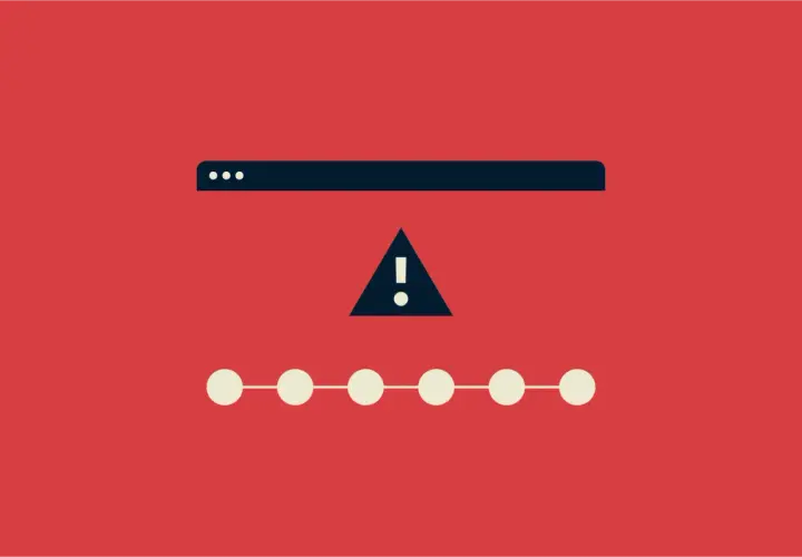 Icône d'alerte sur une barre de navigation, suggérant de signaler un site de vente en ligne suspect.