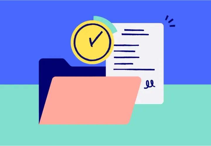 Dossier, facture et horloge avec coche.
