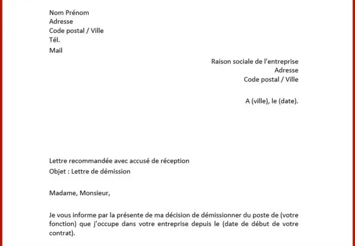 Modèle de lettre de démission avec préavis, pour informer l'employeur de votre départ. Ce document est essentiel pour le préavis démission hcr.