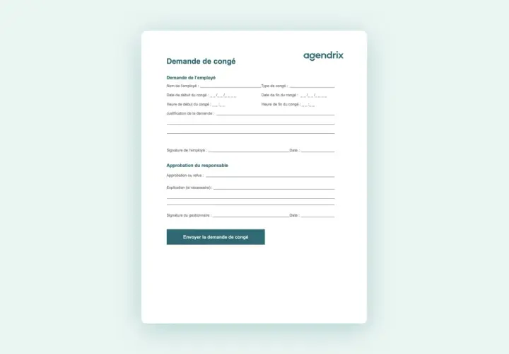 Formulaire de demande de congés payés. L'employé remplit ses informations, mais le responsable n'a pas encore approuvé ou refusé. Demande de congés payés restée sans réponse.