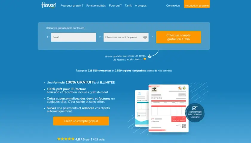 Plateforme de facturation auto entrepreneur gratuit. Créez devis et factures en ligne, 100% gratuit et illimité.