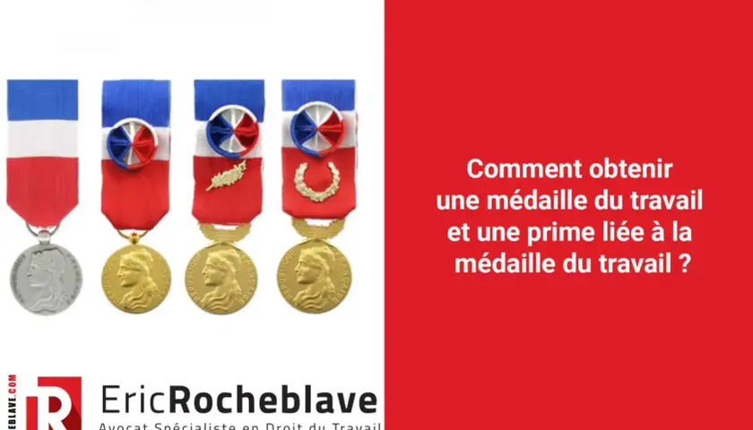 Plusieurs médailles du travail françaises, symboles de reconnaissance professionnelle, sont présentées. La question "Comment obtenir une médaille du travail ?" est posée.