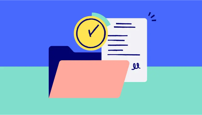 Dossier, facture et horloge avec coche.