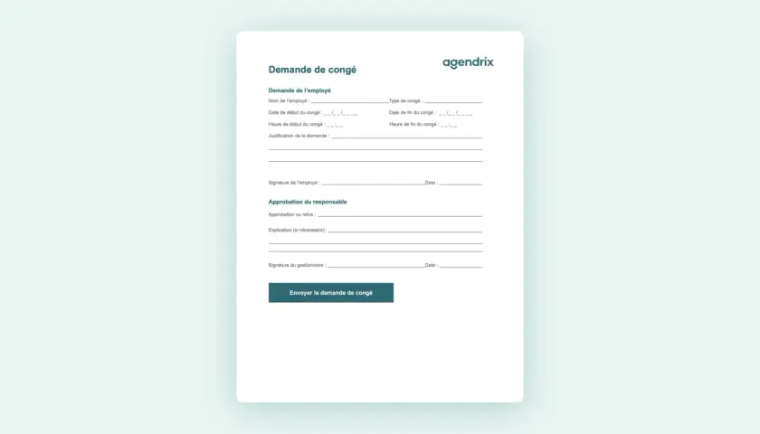 Formulaire de demande de congés payés. L'employé remplit ses informations, mais le responsable n'a pas encore approuvé ou refusé. Demande de congés payés restée sans réponse.