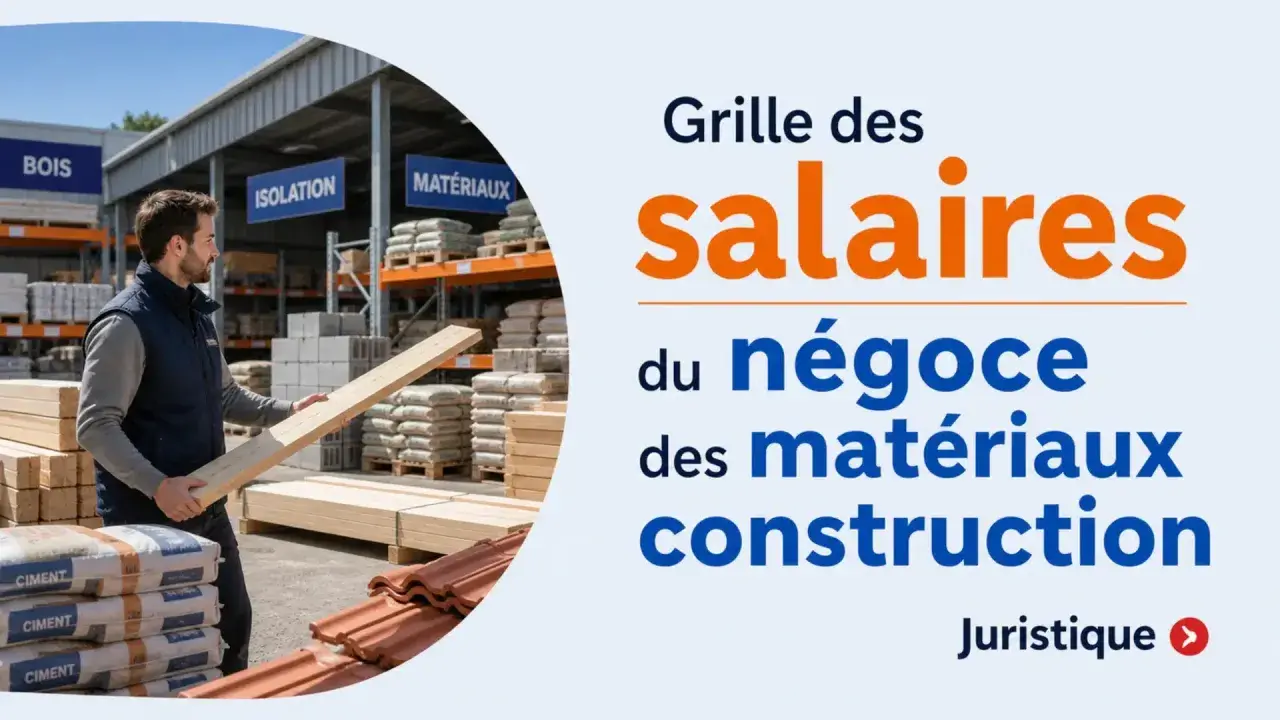 Un homme examine du bois dans un entrepôt de matériaux de construction. La grille des salaires du négoce des matériaux de construction est affichée.