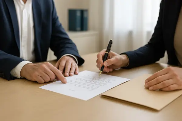 Deux personnes discutent d'un document. L'une pointe un paragraphe, l'autre signe. Une question se pose : peut-on annuler une donation ?